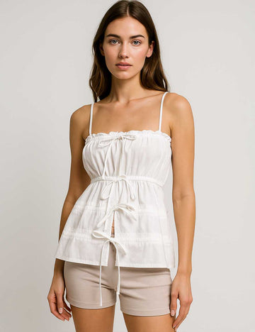 Wrinkle String Shoulder Tie Tank Top SKT180
