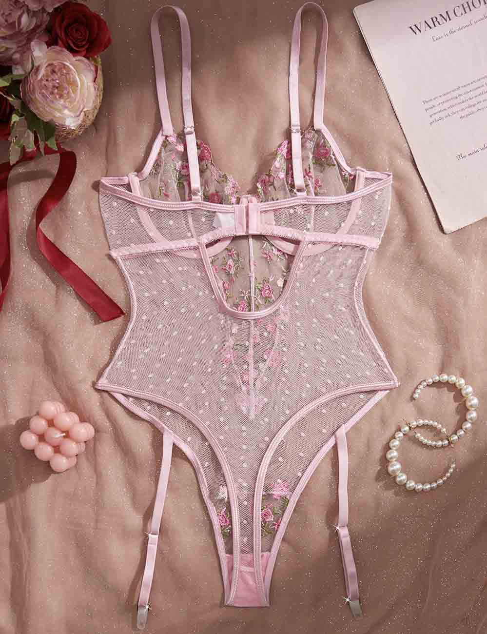 Ladies Floral Embroidery See Through Teddy 8XX6032
