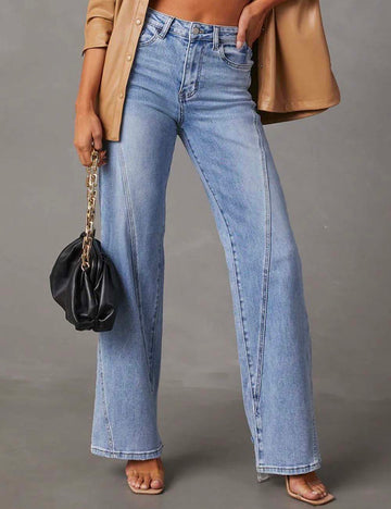 Ladies Daily Jeans Button Straight Leg Denim Pants