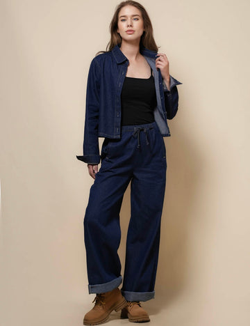 Ladies Turndown Collar Shirts & Pants Denim Set SKST50099