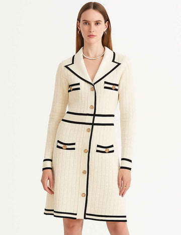 Ladies Color Block V-Neck Long Sleeves Knit Midi Dress