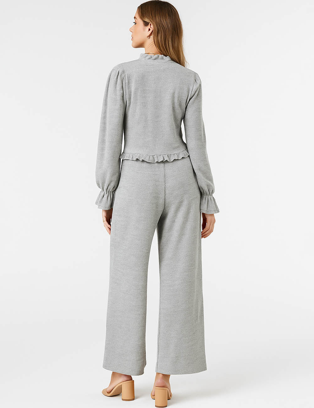 Ladies Lace Crochet Pattern Set Ruffle Top & Pants 2PCS Set