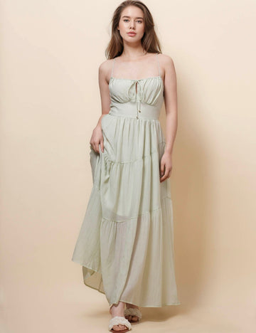 Ladies String Shoulder Solid Color Maxi Dress SKD51038