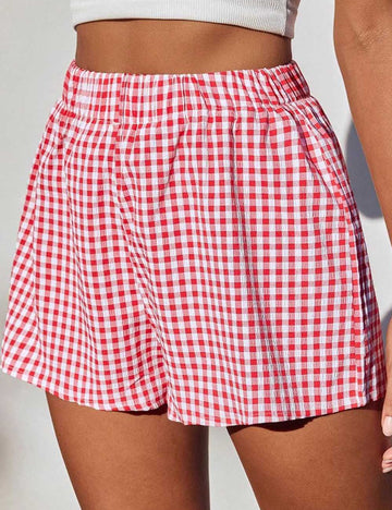 Ladies Color Block Checked No Pocket Shorts