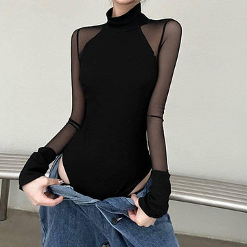High Collar See Through Solid Color Sex Bodysuit 43741638919 - SWEETKAMA