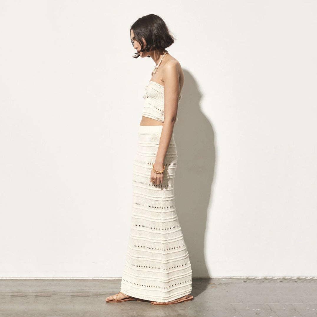 Hollow Out Top Long Skirt Knit Set T2166 - SWEETKAMA