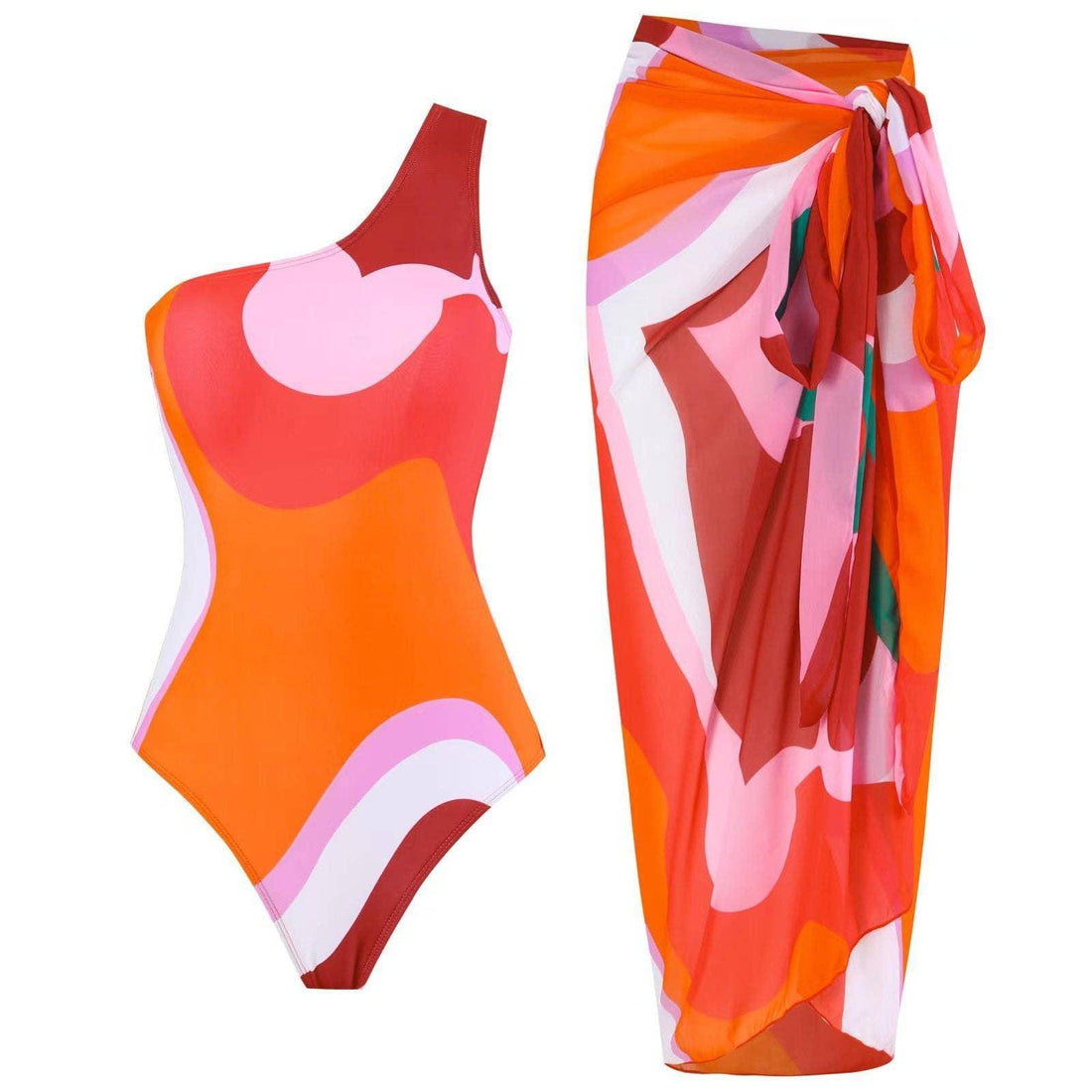 Inregular Print One Piece Swimwear with Cover Y168 - SWEETKAMA