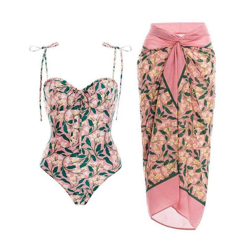 Ladies 3-Piece Floral Print Bikini Swimsuits with Cover Up Y129 - SWEETKAMA