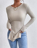 Ladies Crew Neck Split Hem Knit Sweater G2005 - SWEETKAMA
