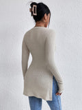 Ladies Crew Neck Split Hem Knit Sweater G2005 - SWEETKAMA