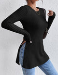 Ladies Crew Neck Split Hem Knit Sweater G2005 - SWEETKAMA