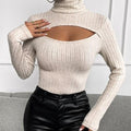 Ladies Cut Out Front Turtleneck Knit Sweater G1107 - SWEETKAMA