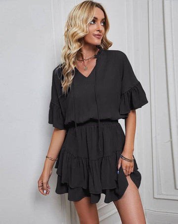 Ladies Flounce Solid Color Daily Romper 2306-2 - SWEETKAMA