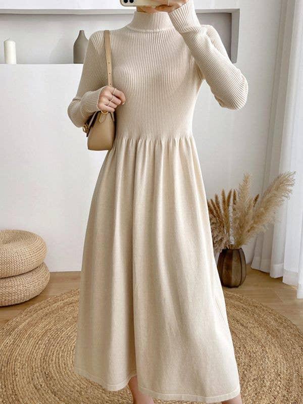 Ladies Half High Collar Midi Knit Dress 1258i057 - SWEETKAMA