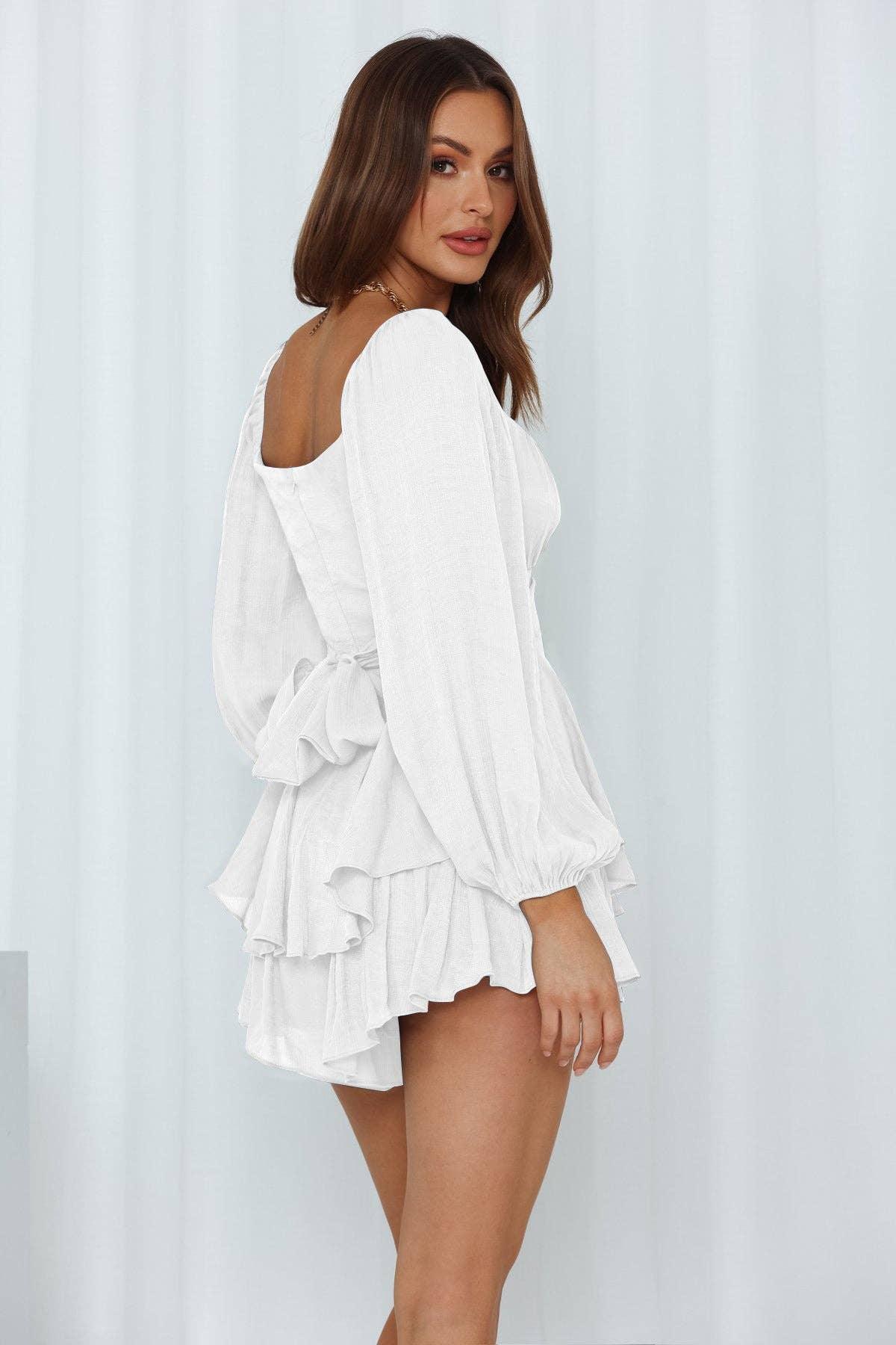 Ladies Lantern Sleeves Square Neck Daily Romper GKAF - SWEETKAMA