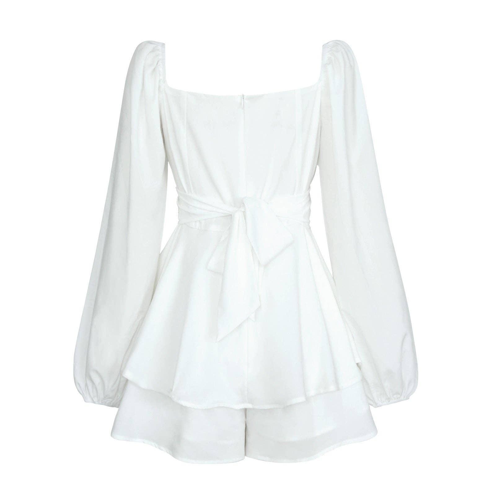 Ladies Lantern Sleeves Square Neck Daily Romper GKAF - SWEETKAMA
