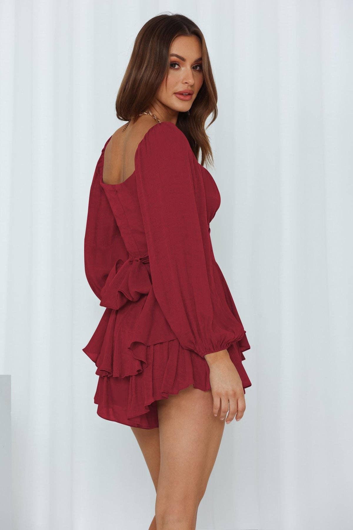 Ladies Lantern Sleeves Square Neck Daily Romper GKAF - SWEETKAMA