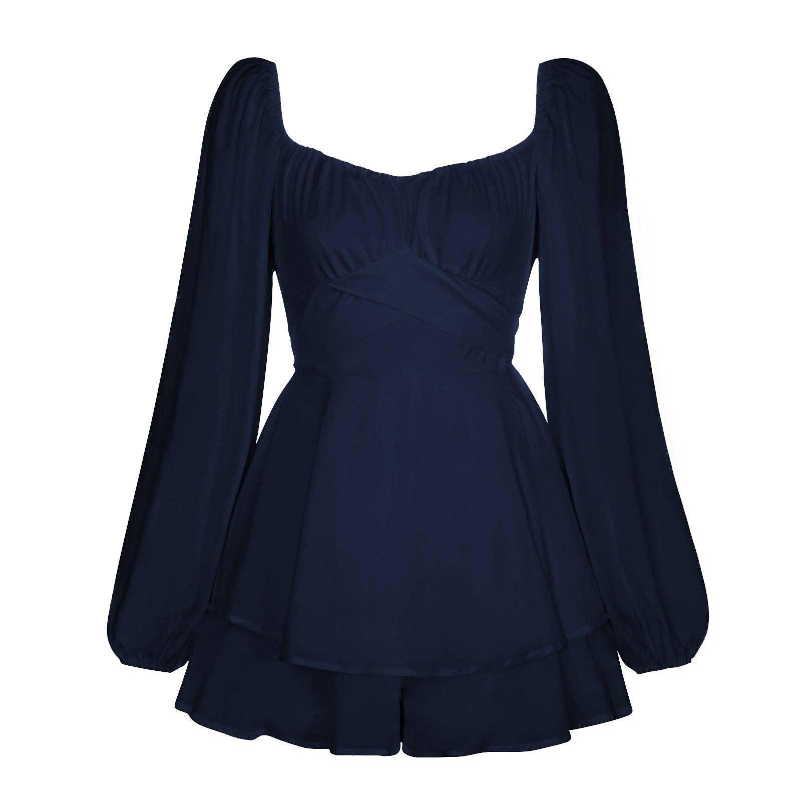 Ladies Lantern Sleeves Square Neck Daily Romper GKAF - SWEETKAMA
