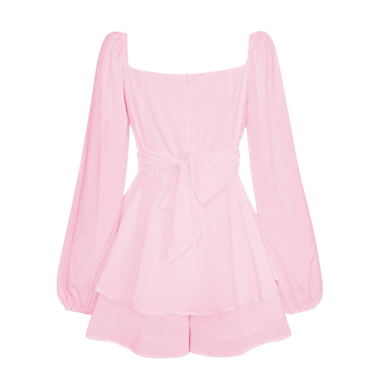 Ladies Lantern Sleeves Square Neck Daily Romper GKAF - SWEETKAMA