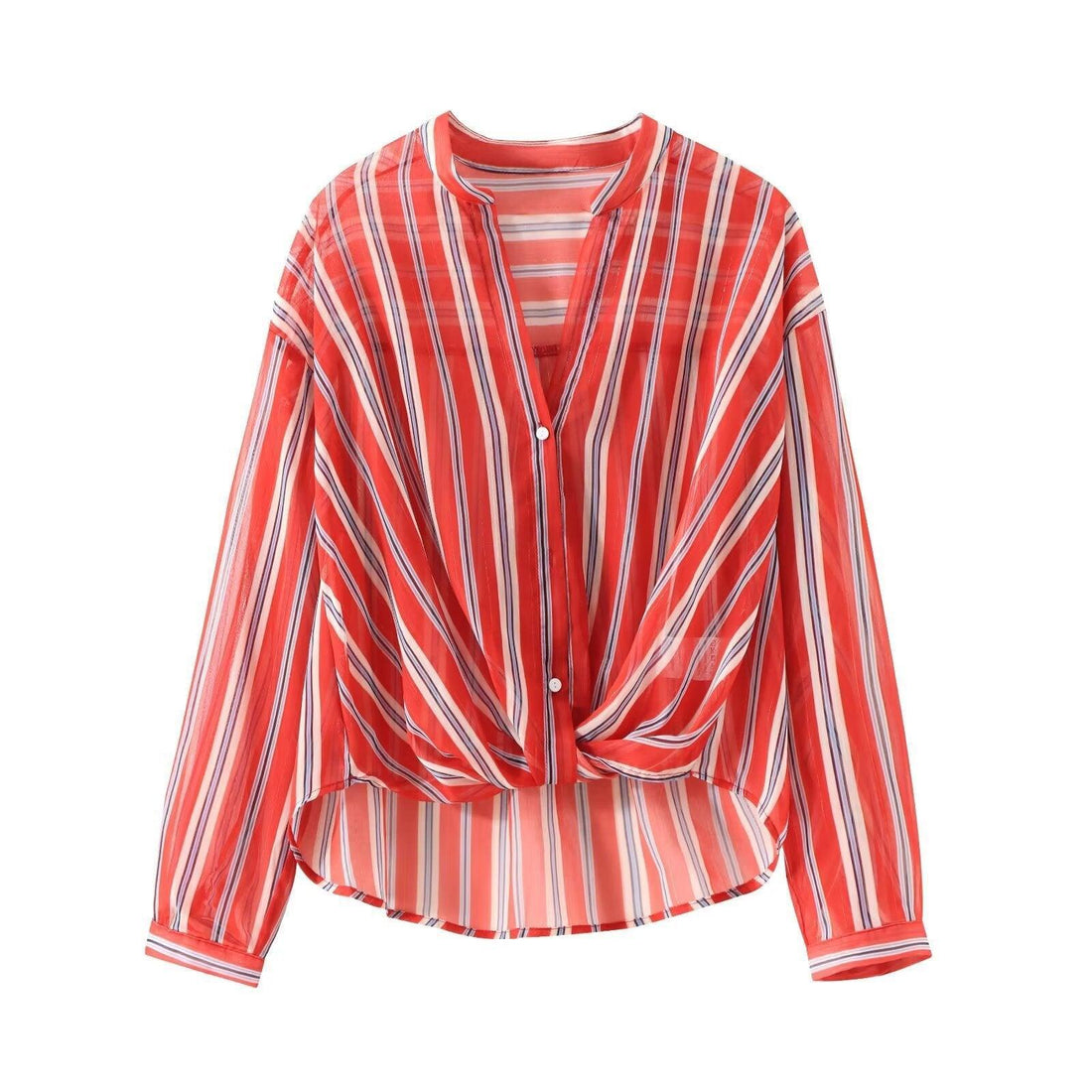 Ladies Long Sleeves Red + White Stripe Shirt K71245 - SWEETKAMA