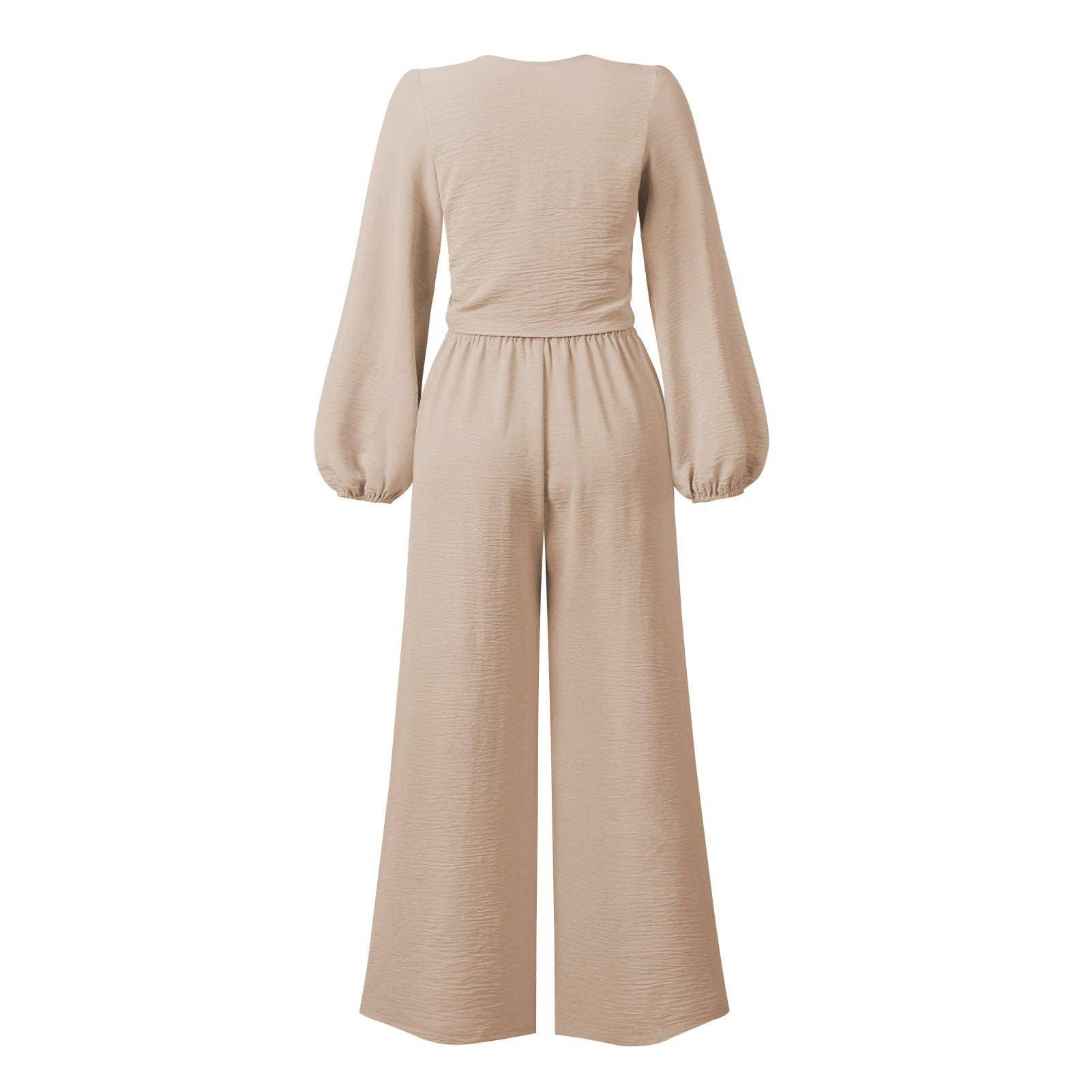 Ladies Mid Lantern Sleeves Daily Top Pants 2PCS Set GZN - SWEETKAMA