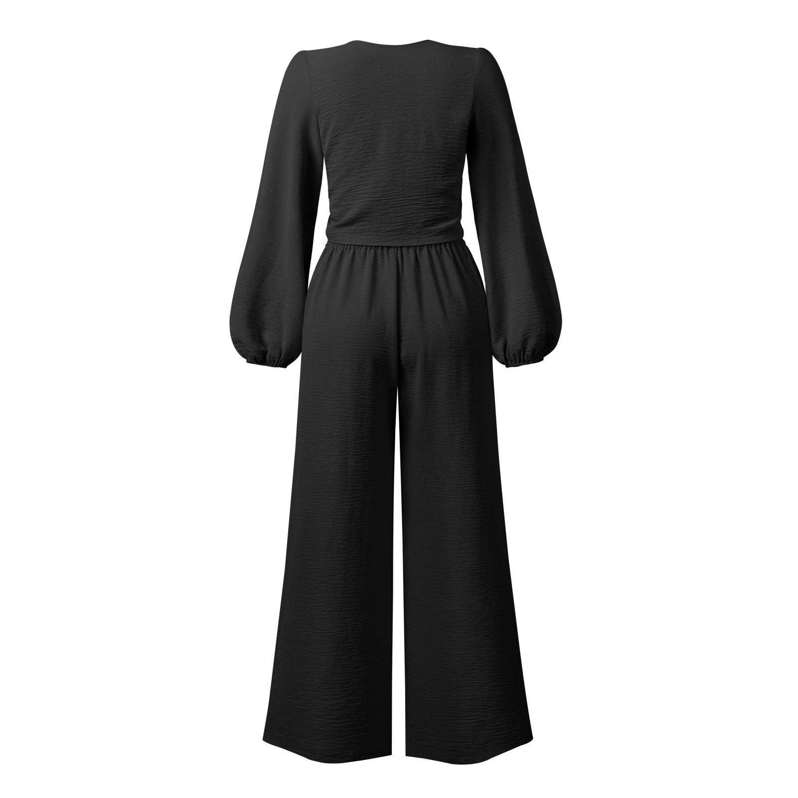 Ladies Mid Lantern Sleeves Daily Top Pants 2PCS Set GZN - SWEETKAMA