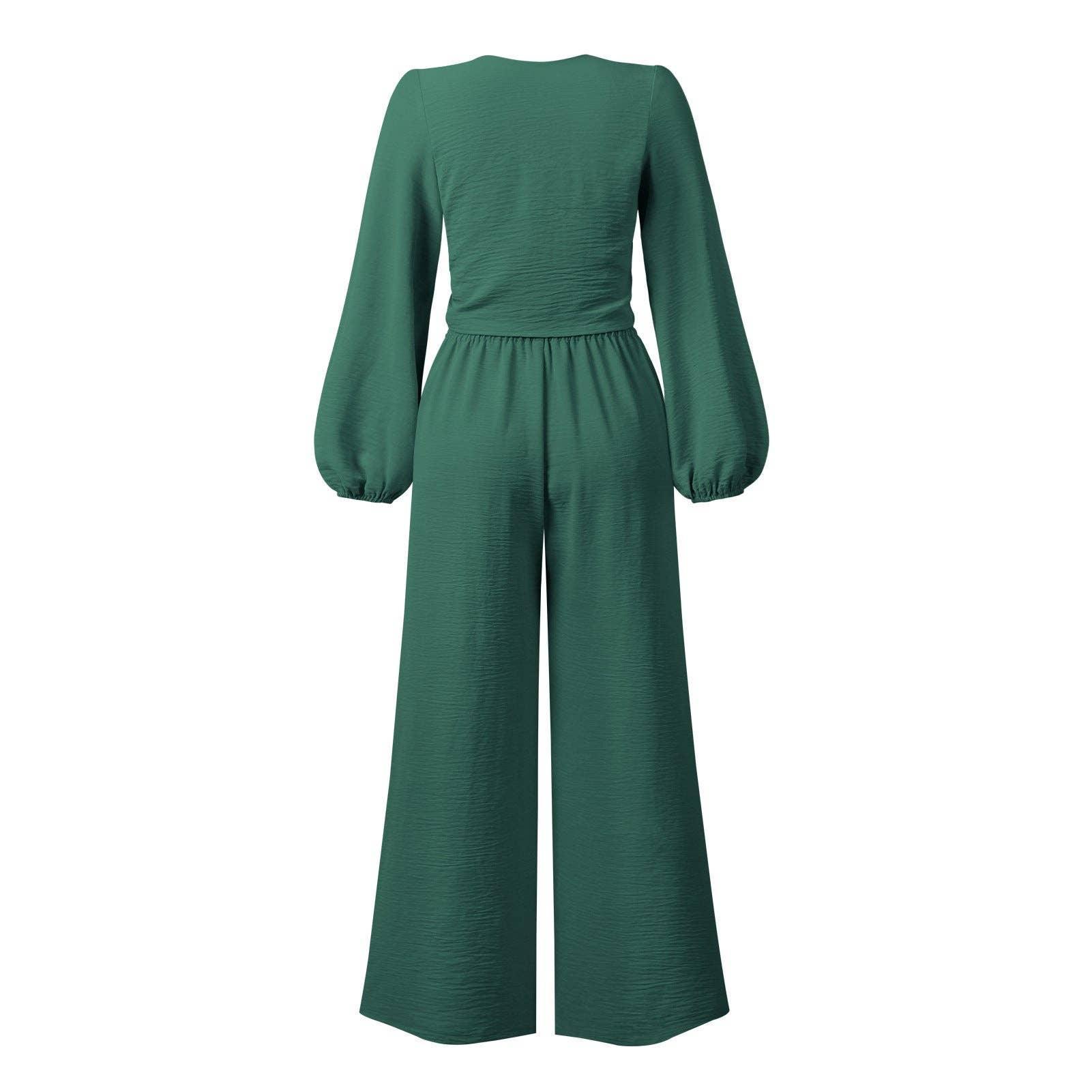 Ladies Mid Lantern Sleeves Daily Top Pants 2PCS Set GZN - SWEETKAMA