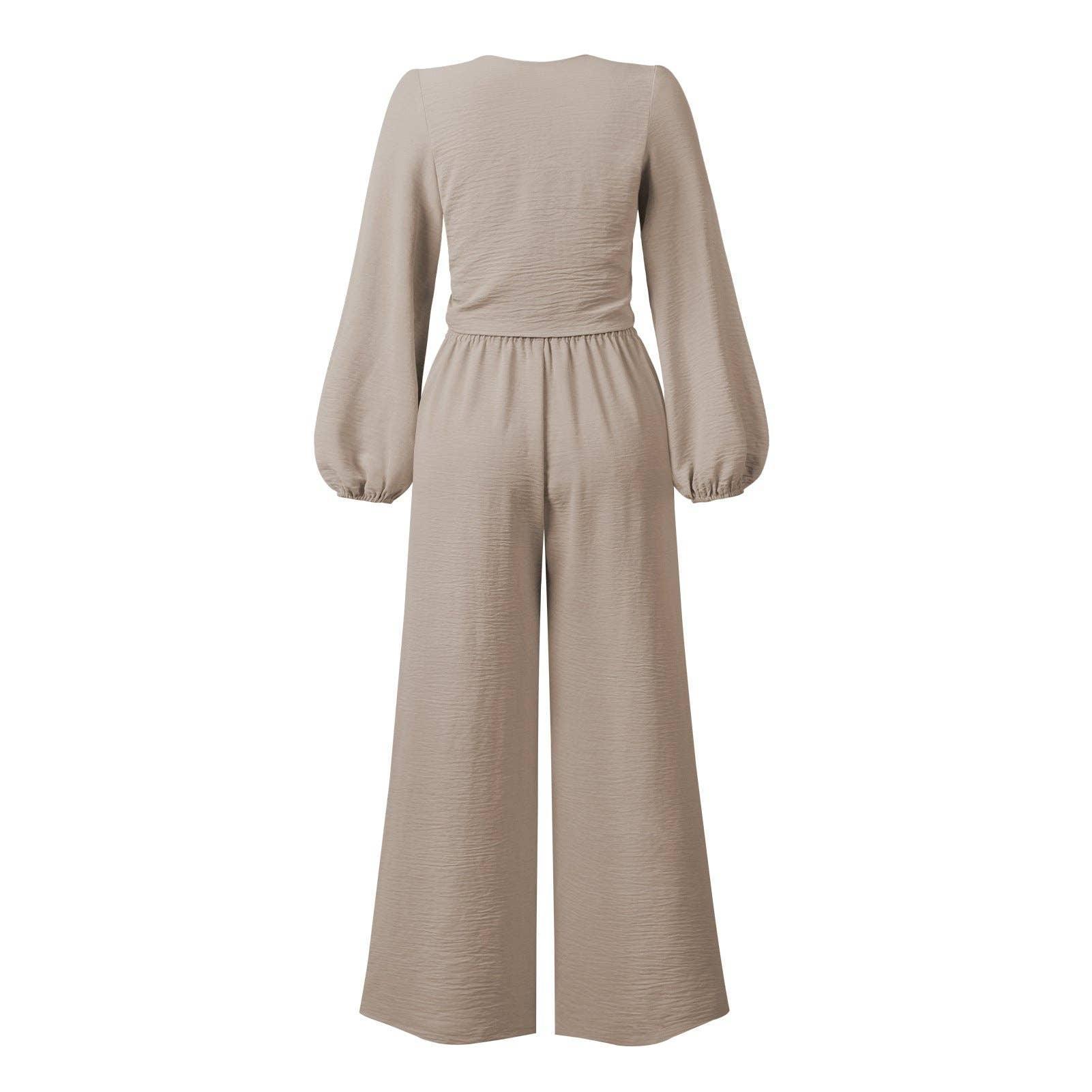 Ladies Mid Lantern Sleeves Daily Top Pants 2PCS Set GZN - SWEETKAMA