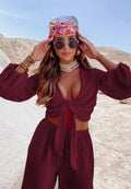 Ladies Mid Lantern Sleeves Daily Top Pants 2PCS Set GZN - SWEETKAMA