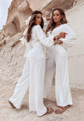 Ladies Mid Lantern Sleeves Daily Top Pants 2PCS Set GZN - SWEETKAMA