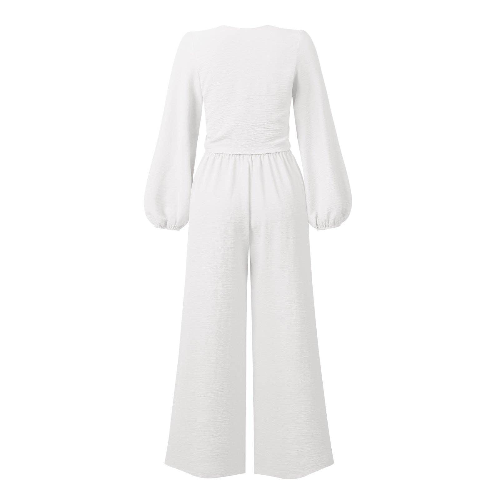 Ladies Mid Lantern Sleeves Daily Top Pants 2PCS Set GZN - SWEETKAMA
