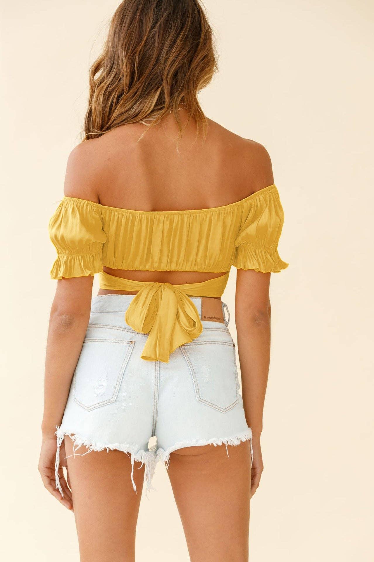 Ladies Off Shoulder Solid Color Daily Crop Top GSCA - SWEETKAMA