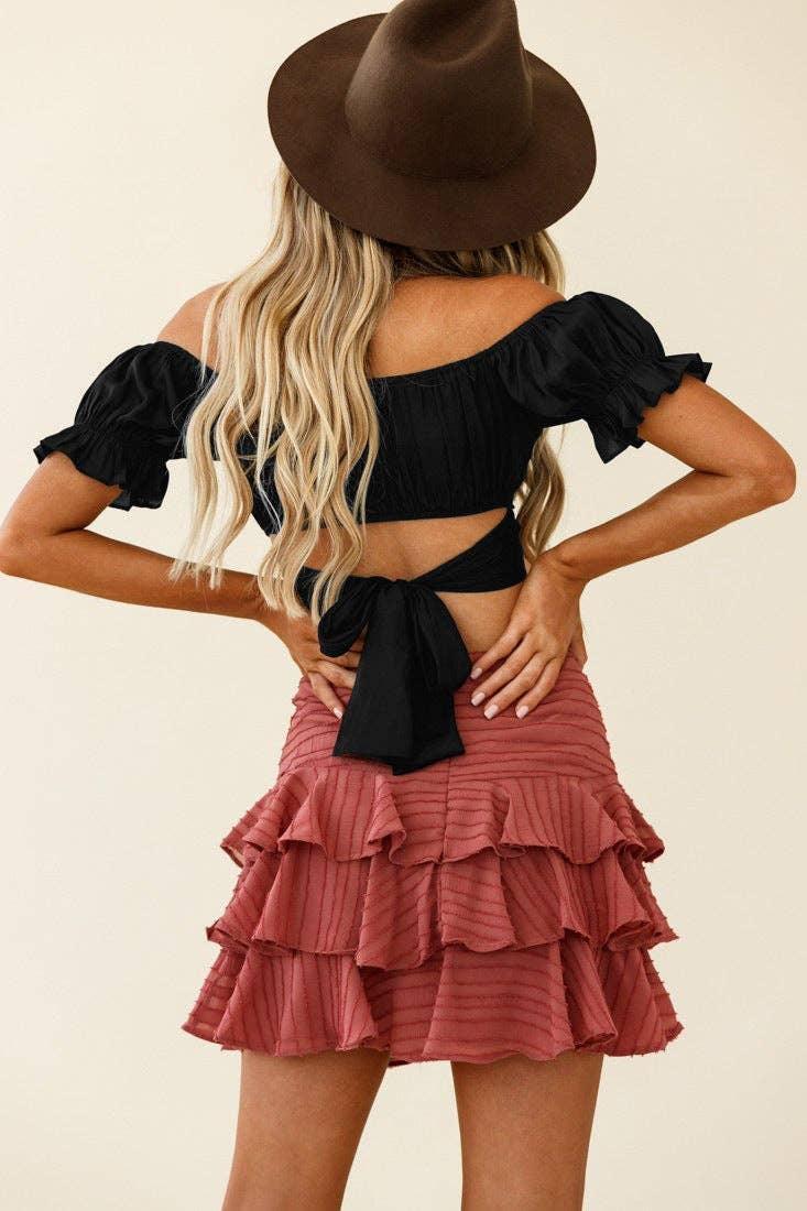 Ladies Off Shoulder Solid Color Daily Crop Top GSCA - SWEETKAMA