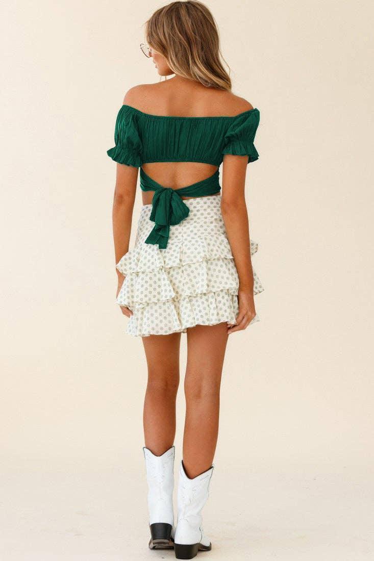 Ladies Off Shoulder Solid Color Daily Crop Top GSCA - SWEETKAMA