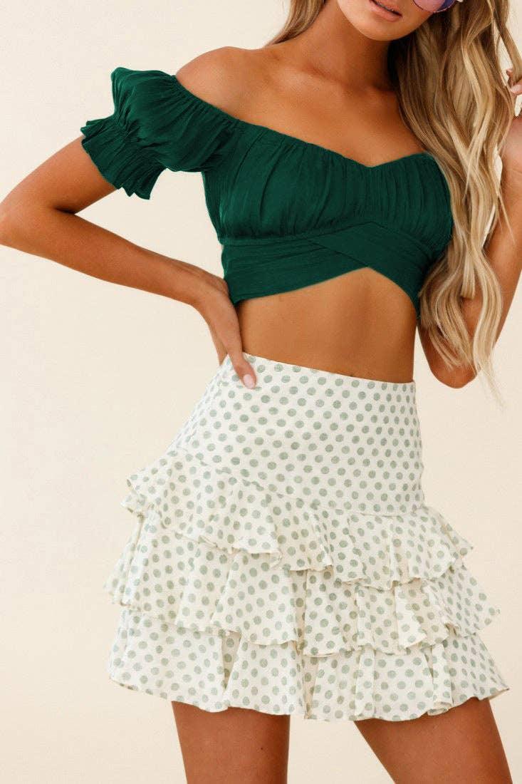 Ladies Off Shoulder Solid Color Daily Crop Top GSCA - SWEETKAMA