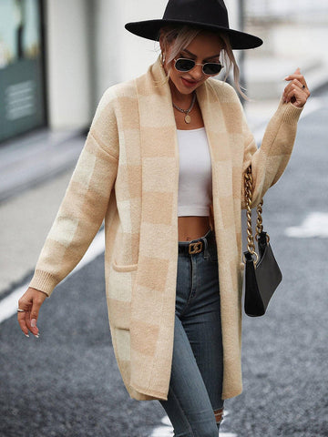 Ladies Plaid Daily Short Knit Cardigan E2310 - SWEETKAMA