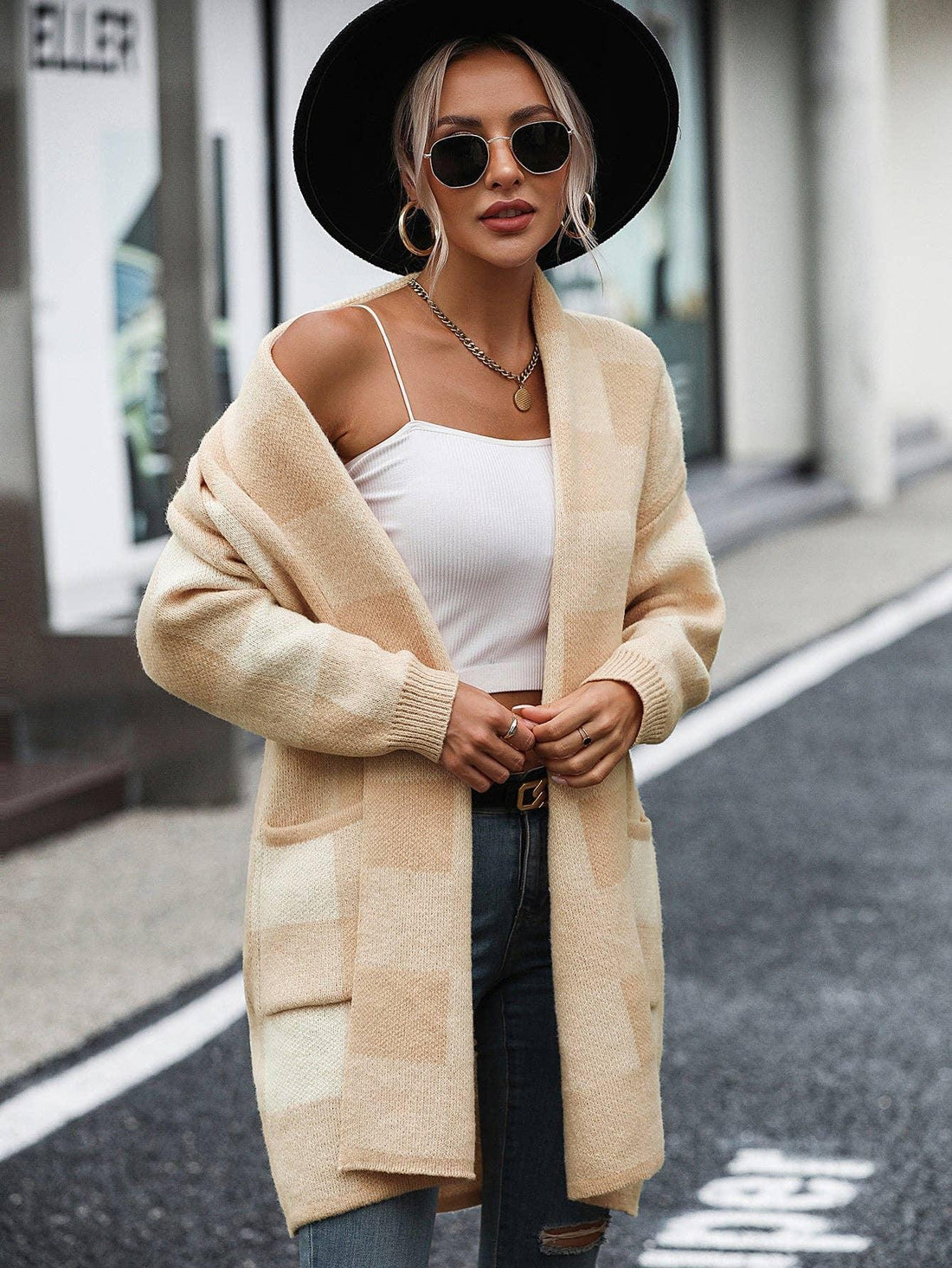 Ladies Plaid Daily Short Knit Cardigan E2310 - SWEETKAMA