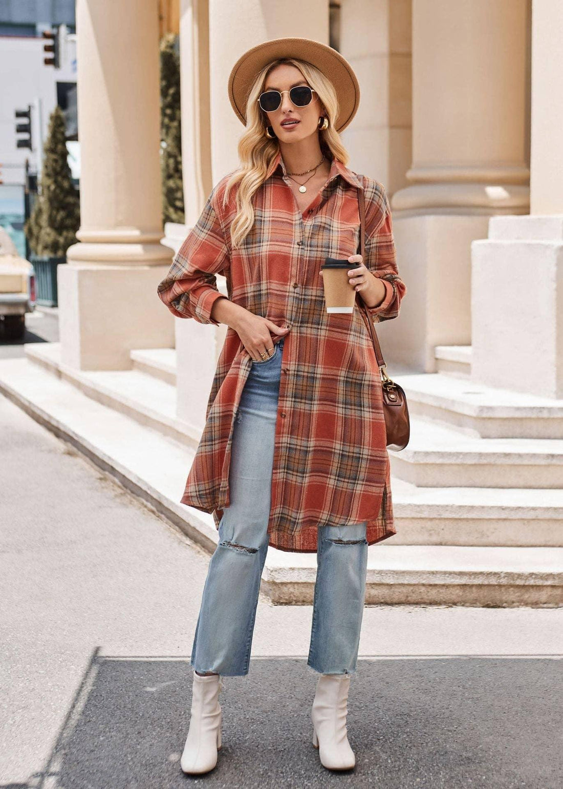Ladies Plaid Lapel Long Sleeves Casual Shirt 6831 - SWEETKAMA