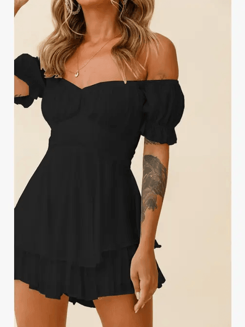 Ladies Puff Sleeves Off Shoulder Daily Romper GQSG - SWEETKAMA