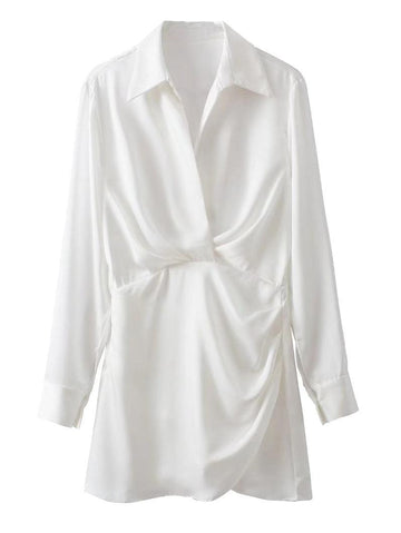 Ladies Satin Faux Solid Color Mini Dress 2650 - SWEETKAMA