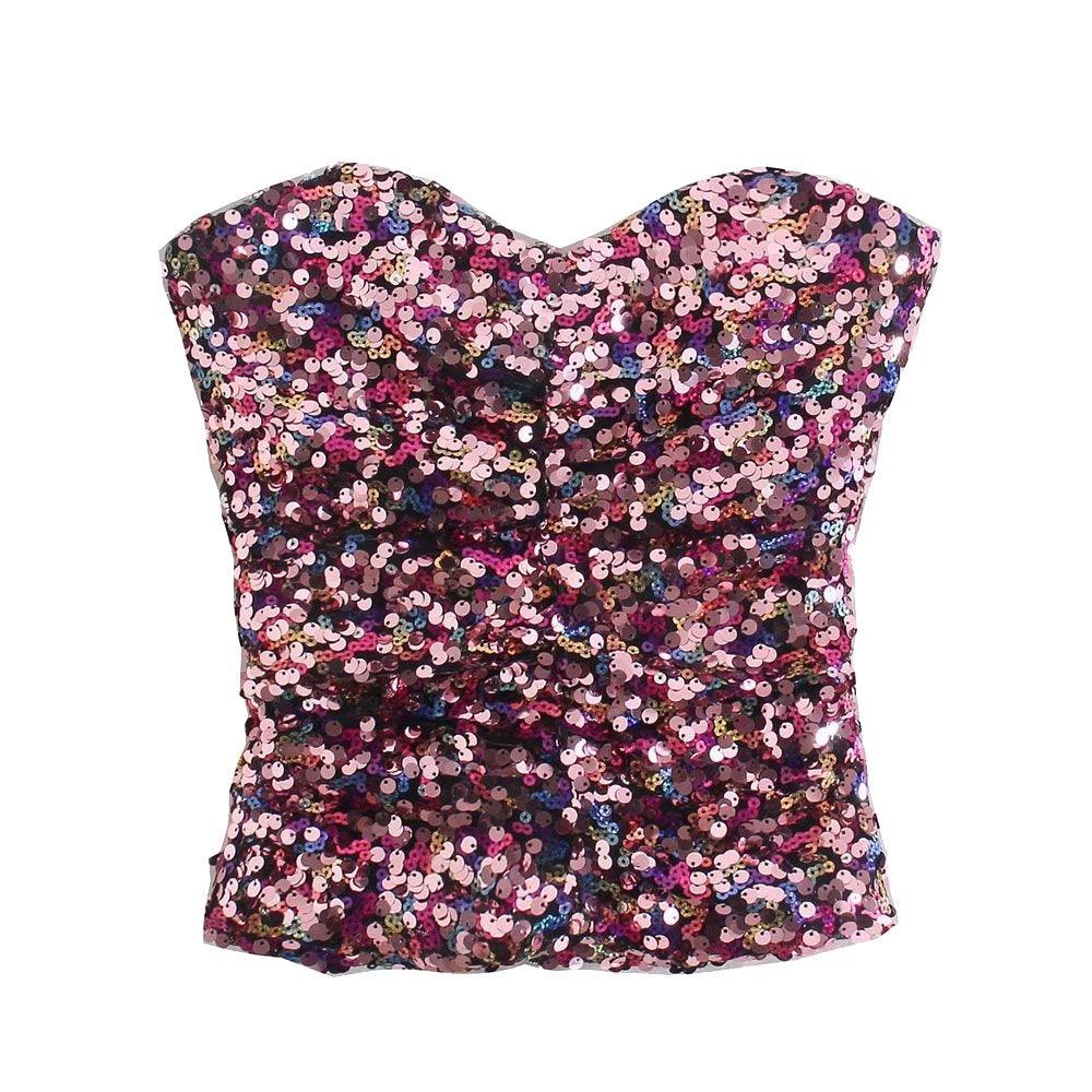 Ladies Sequin Strapless Top And Skorts Set 8620 - SWEETKAMA