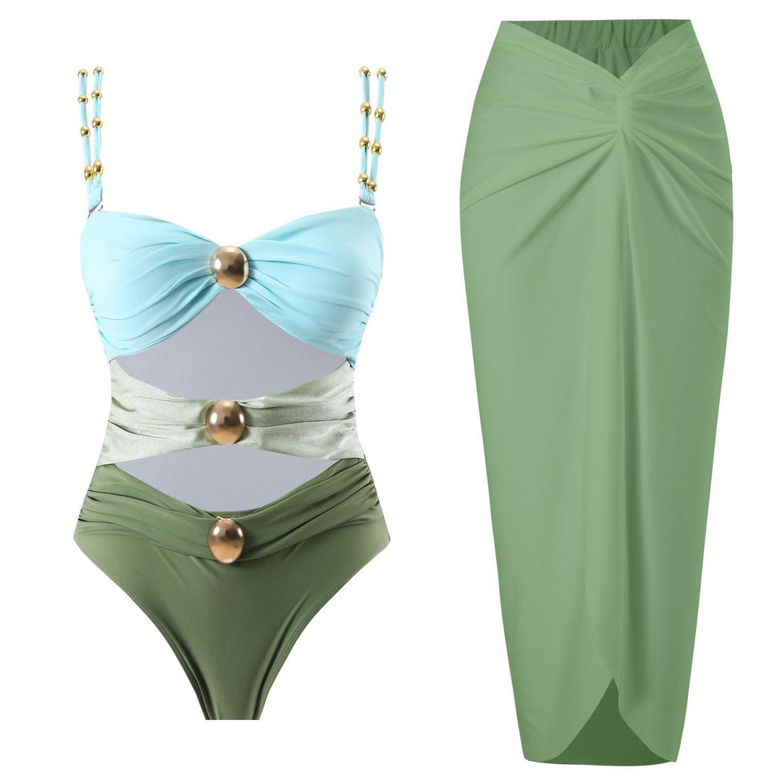 Ladies Shoulder Straps Backless One Piece Swimwear with Skirt Y332-1 - SWEETKAMA