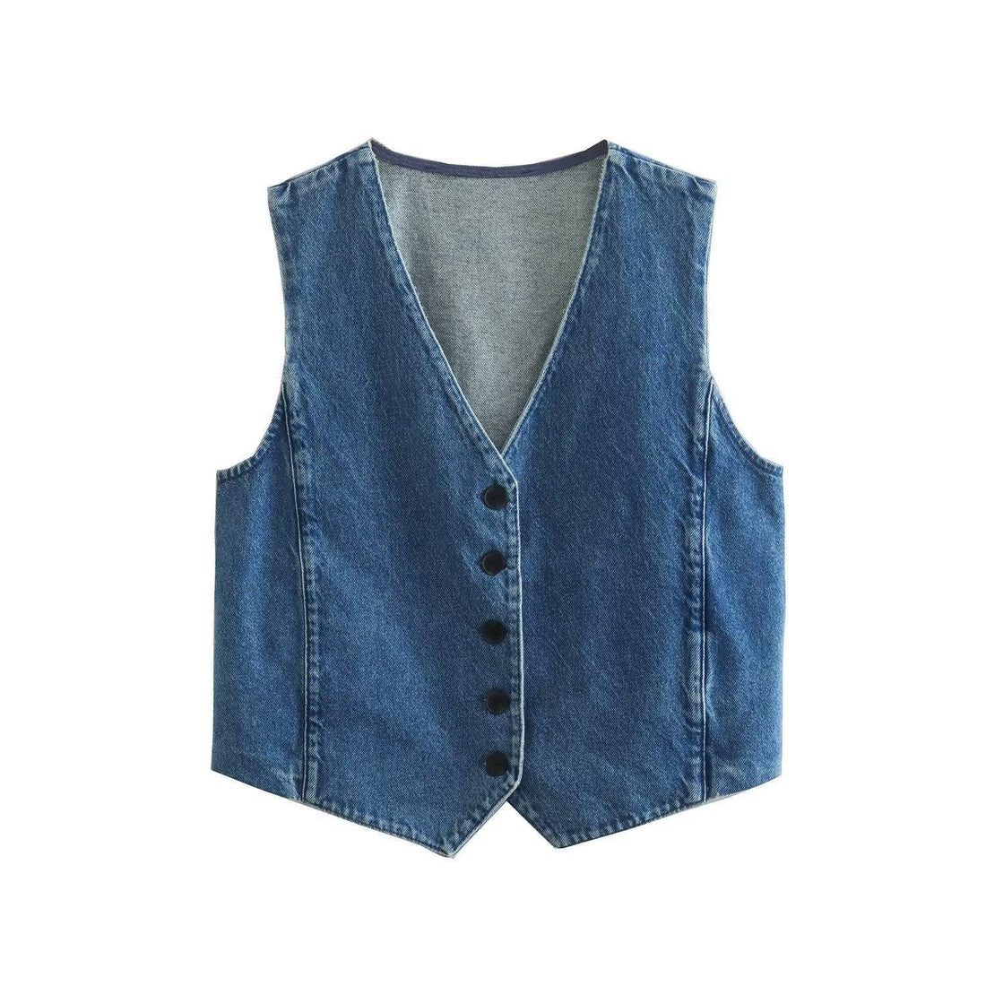 Ladies Sleeveless Denim V-Neck Botton Vest E473462-18Q - SWEETKAMA