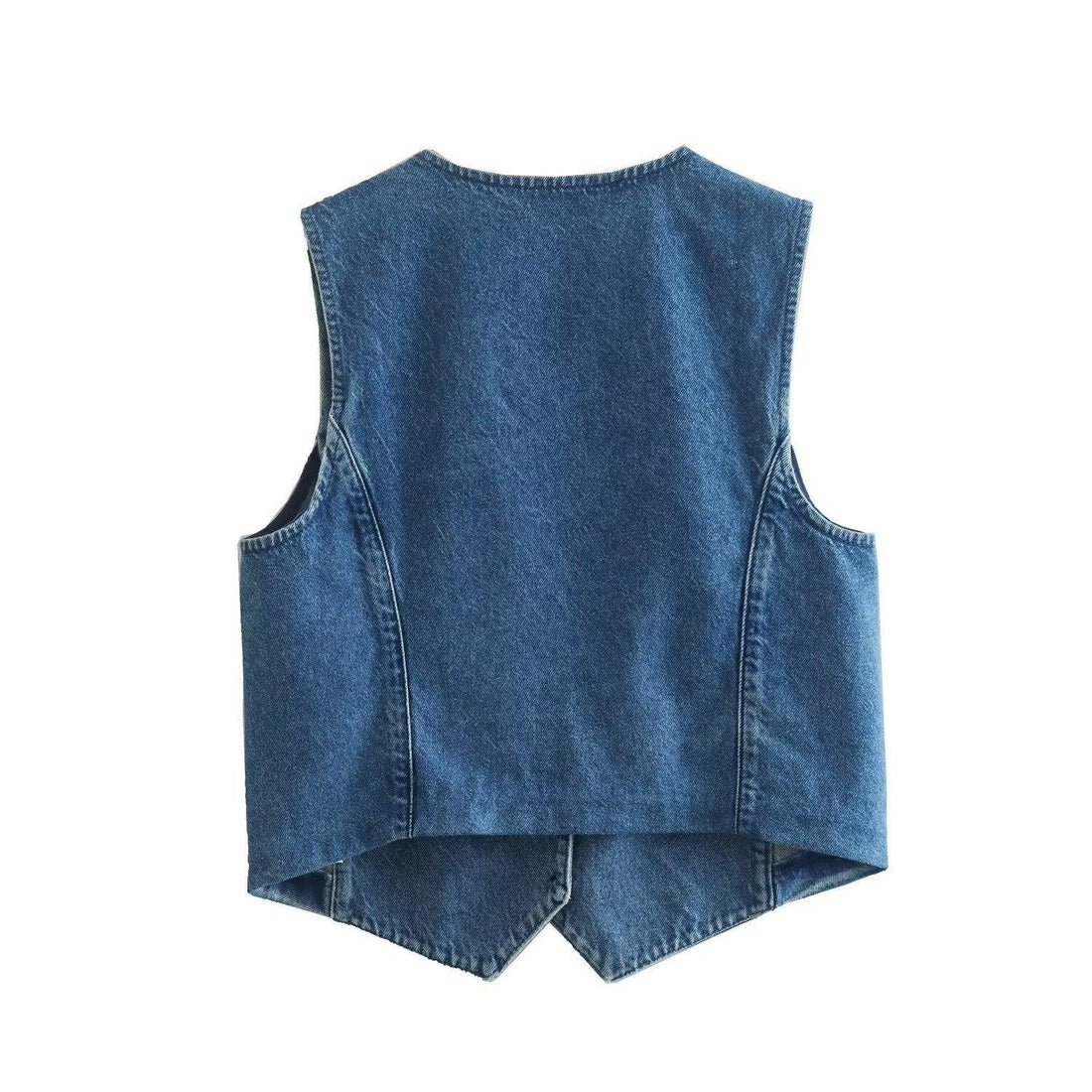 Ladies Sleeveless Denim V-Neck Botton Vest E473462-18Q - SWEETKAMA