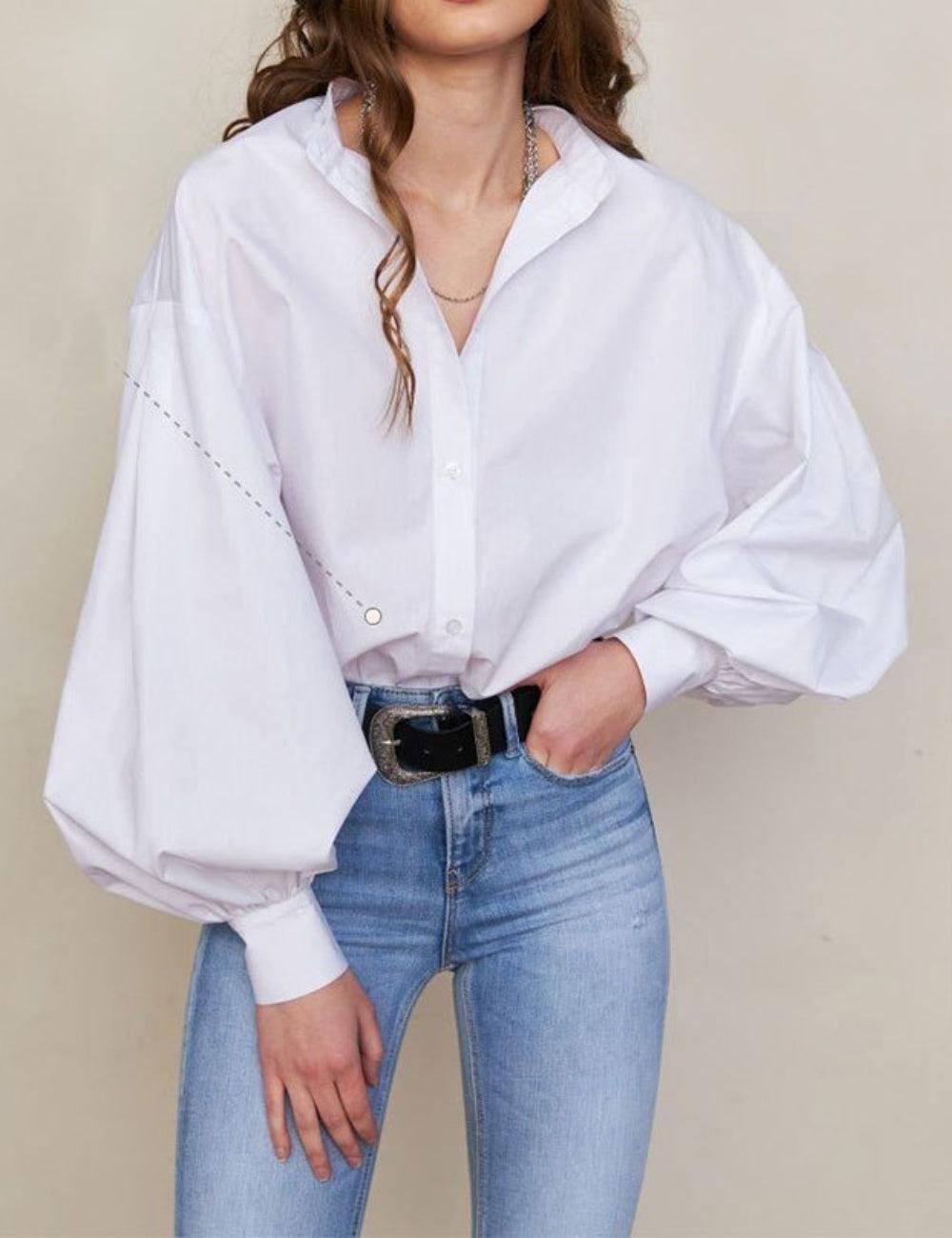Ladies Solid Color Balloon Sleeves Shirt CY0018 - SWEETKAMA