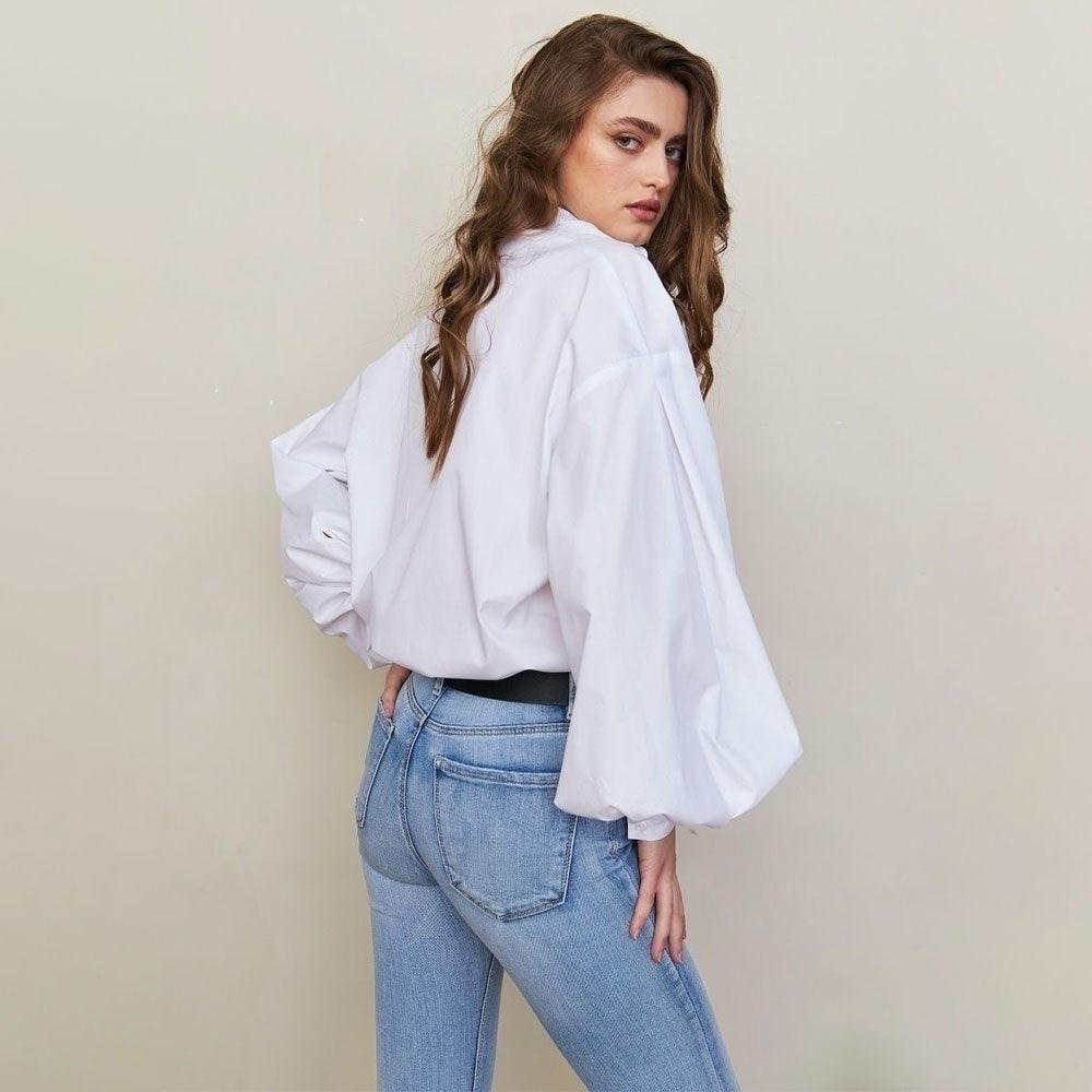 Ladies Solid Color Balloon Sleeves Shirt CY0018 - SWEETKAMA