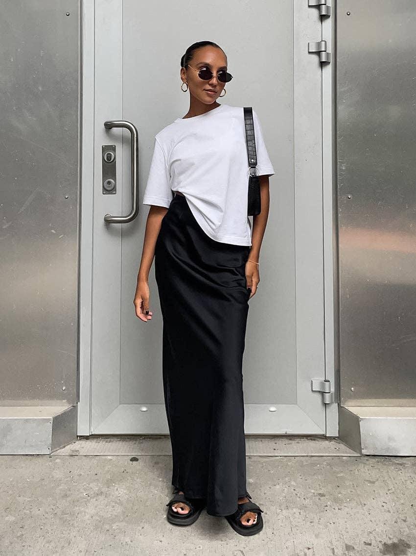 Ladies Solid Color High Waist Hip Wrap Long Skirt BSQ3810 - SWEETKAMA