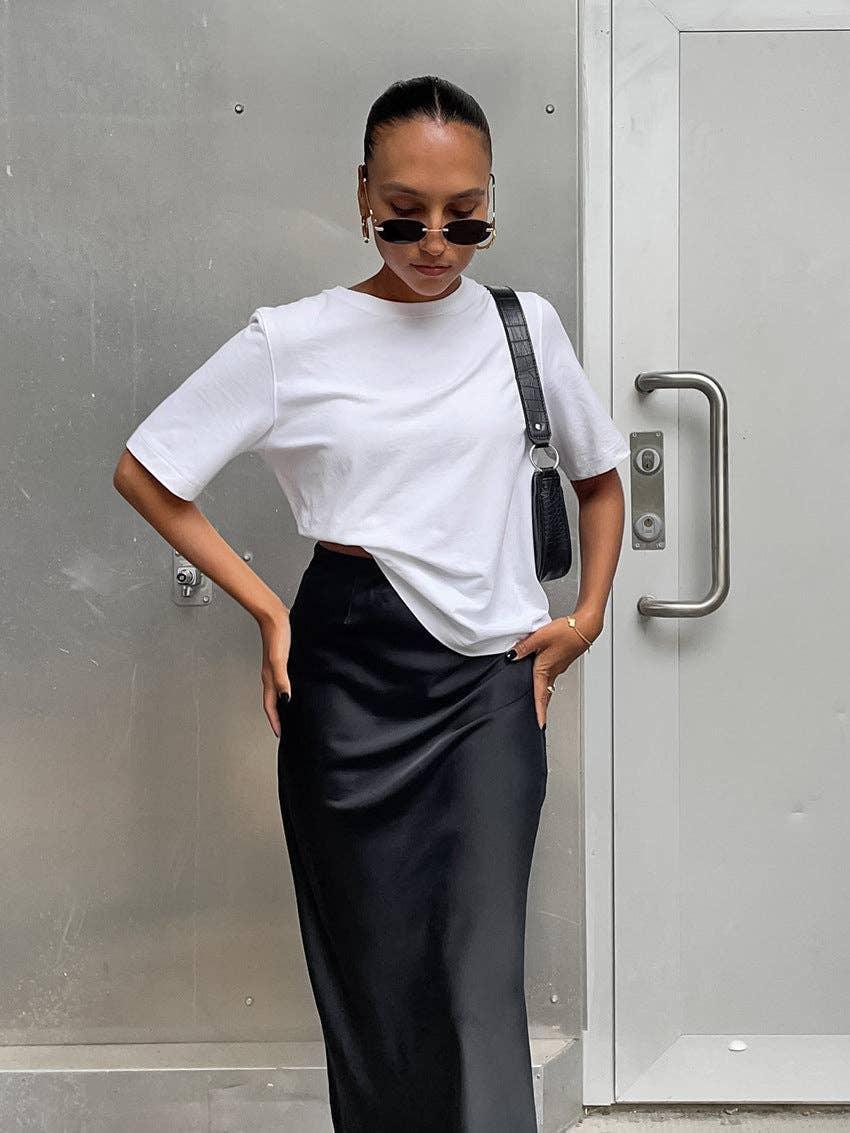 Ladies Solid Color High Waist Hip Wrap Long Skirt BSQ3810 - SWEETKAMA