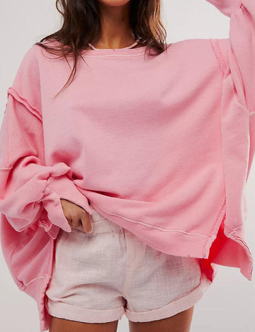 Ladies Solid Color Irregular Slouchy Sweatshirt SKT385