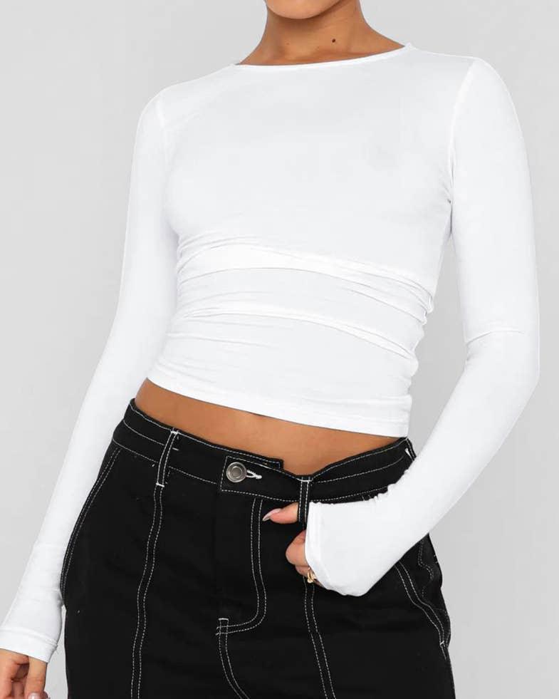 Ladies Solid Color Long Sleeves Basic Tee ESSU - SWEETKAMA